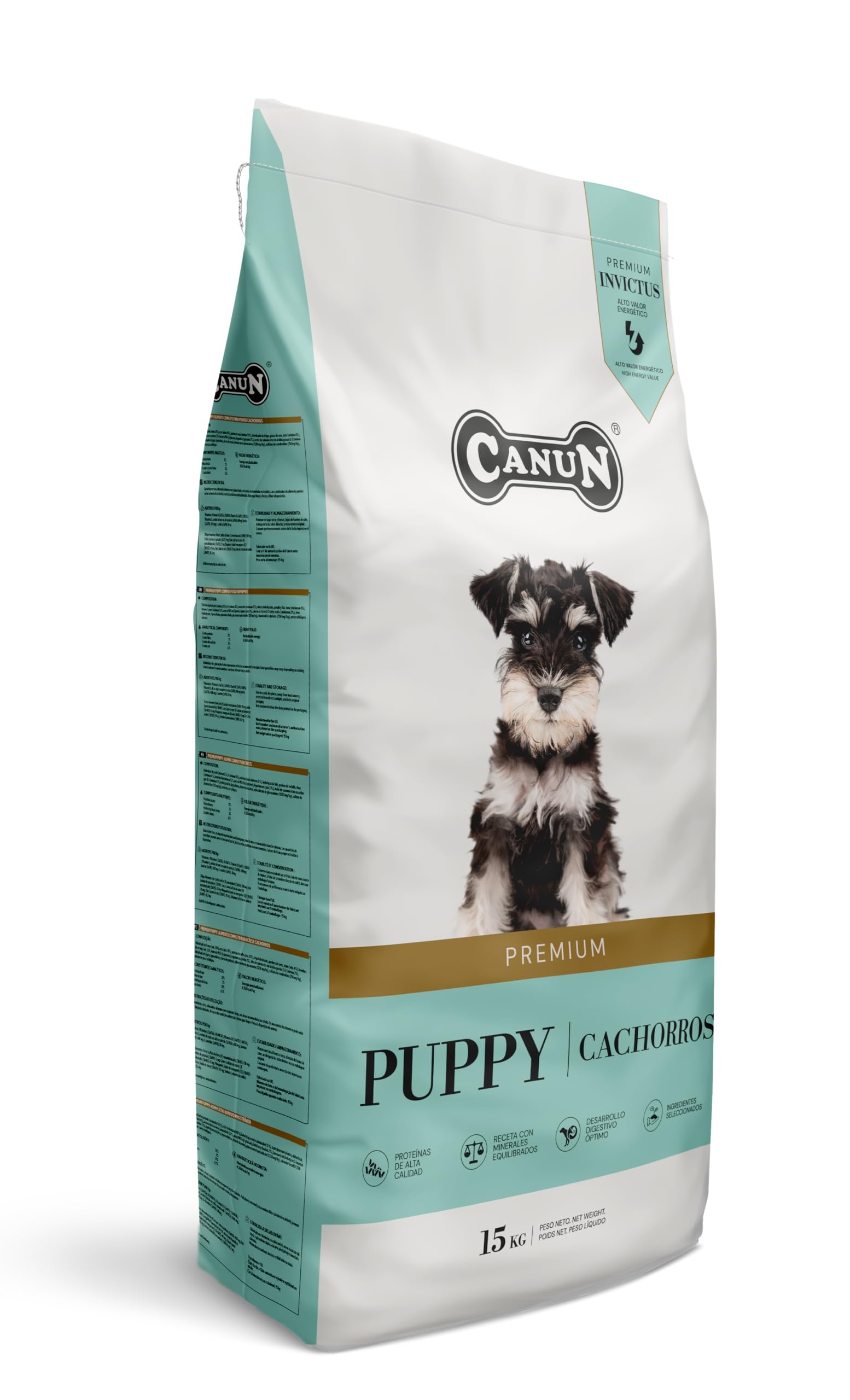 Canun Prem. Puppy Cachorros en Formato de 4 y 15 Kg. Pienso Ideal para Cachorros. (Grande de 15 Kg.)