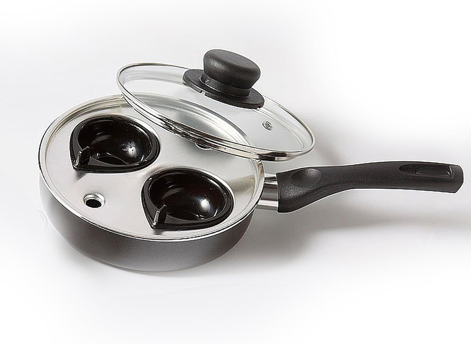 Non Stick Home Kitchen 2 Egg Poacher Pan 20cm With Long Safety Handle