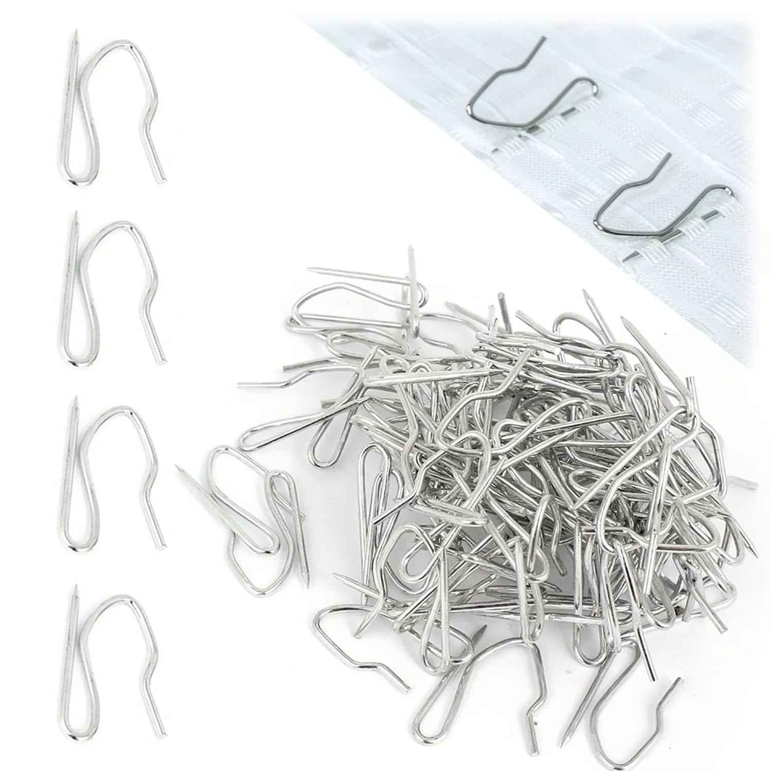 Lot de 50 Crochets de Rideaux en métal Robuste en Zinc pour Rideaux à Plis Crayon pour fenêtre, Douche, Chambre à Coucher