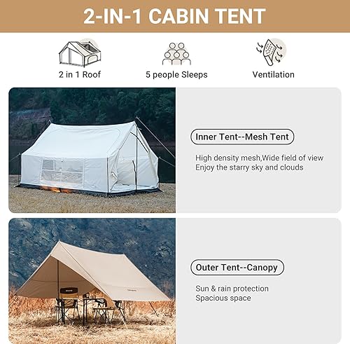 Miniatura 2 de KingCamp Tienda de campaña de lona para 6 a 8 personas para camping, resistente al viento y al viento, con grandes ventanas de malla, fácil