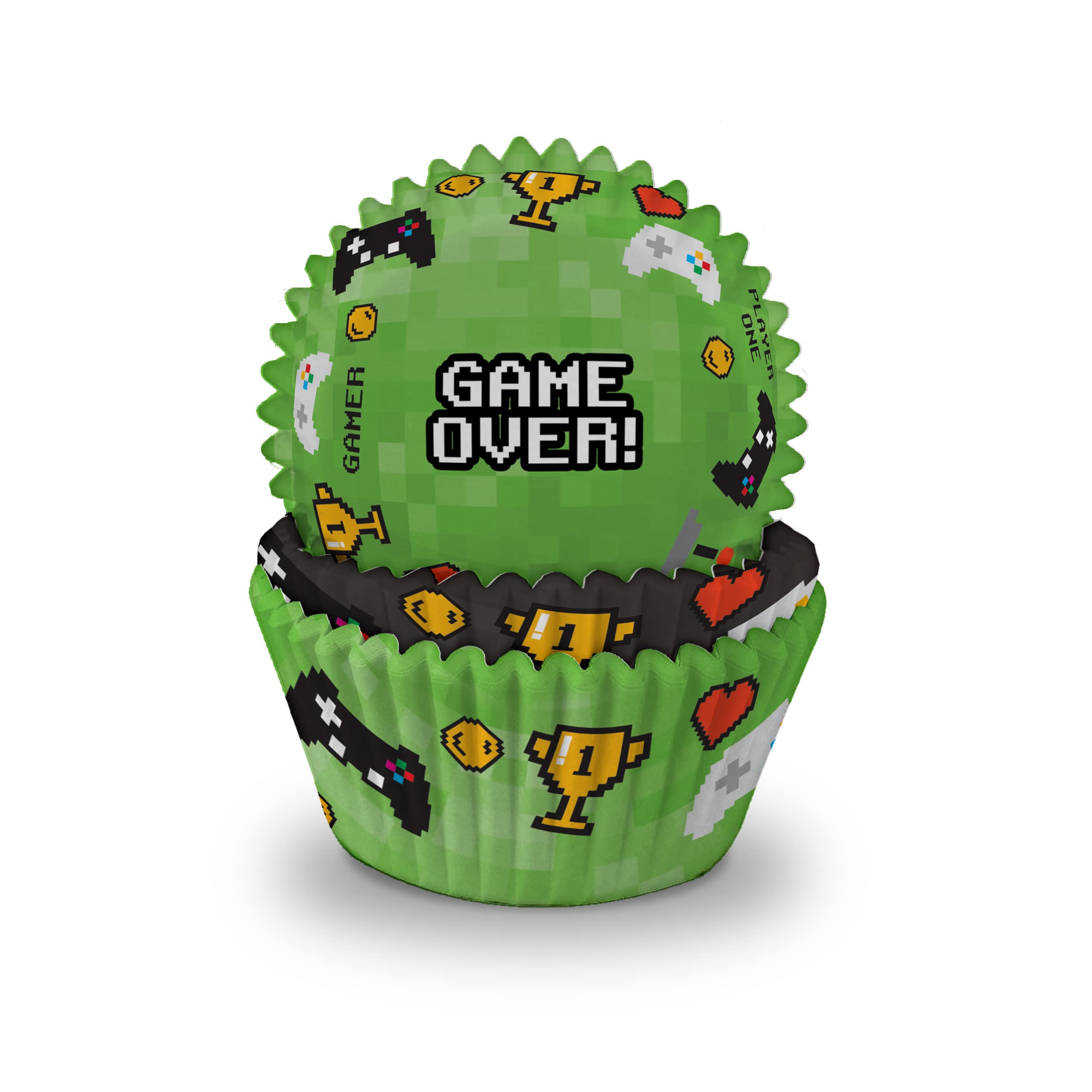 Anniversary House Black/Green Gaming Party Cupcake Cases X 75