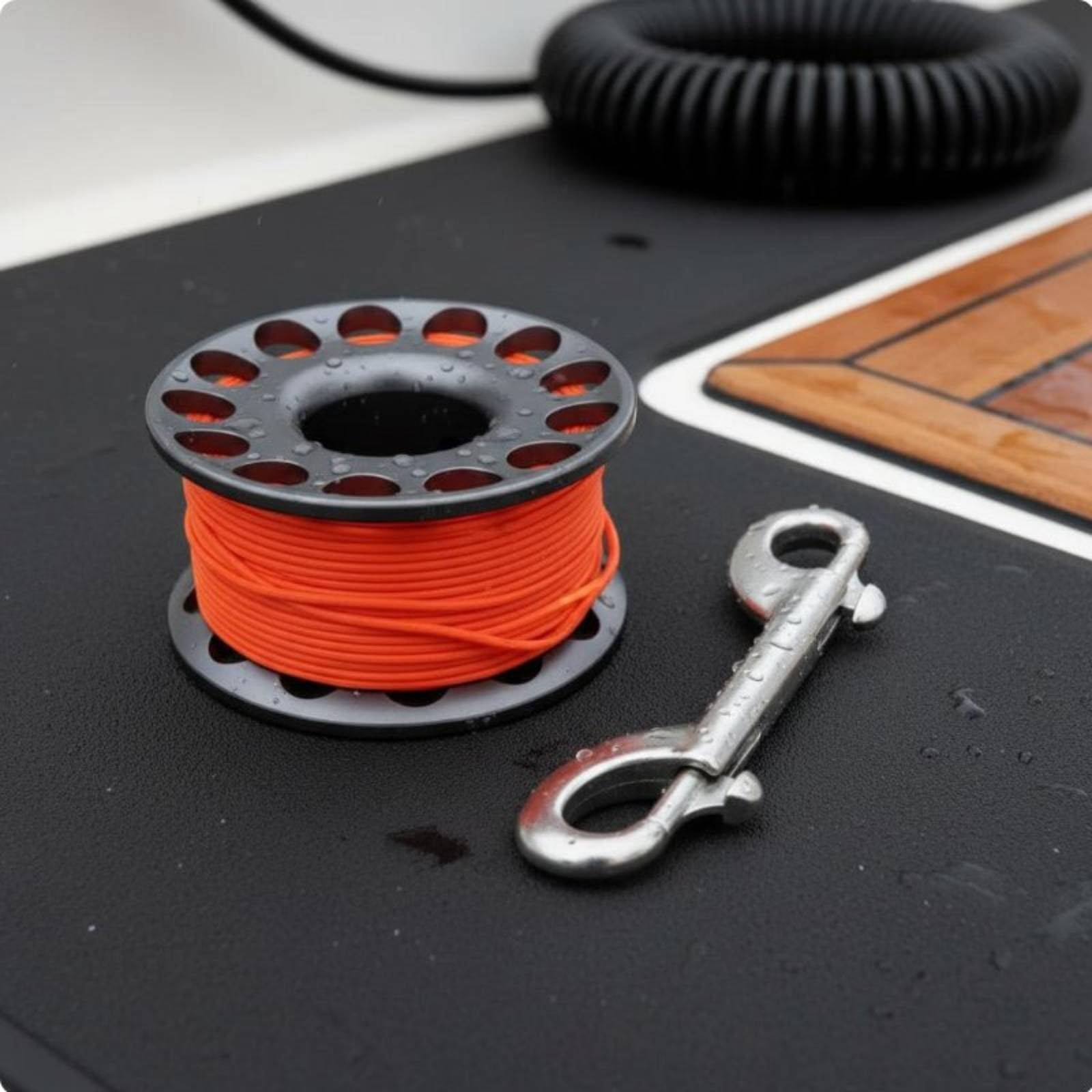 MERIGLARE Diving Reel de Plongée Spool Dérouleur avec Ligne Plate Nylon Anti Enchevêtrement en Alliage d'Aluminium 6061 et Mousqueton Inox Adapté à Plongée Souterraine Épave, Gris Fer, 30M