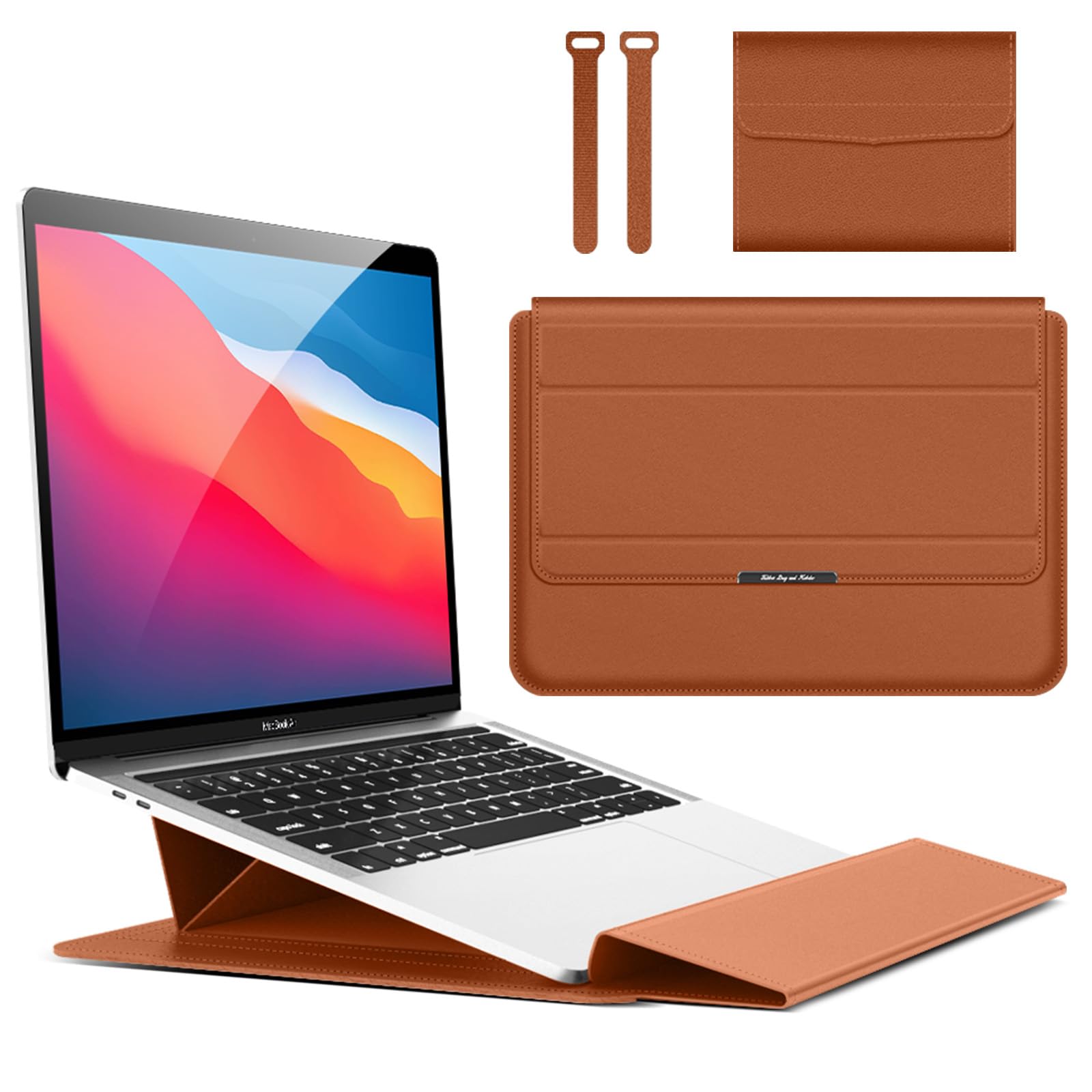 Funda portátil contra arañazos con base elevadora para MacBook Air M1 y Surface marrón 7