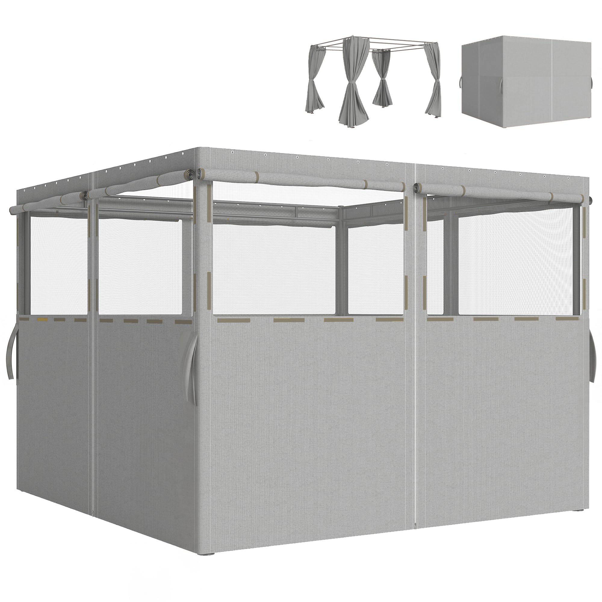Outsunny 4 parois latérales pour Gazebo 3x3 m imperméables Gris Clair