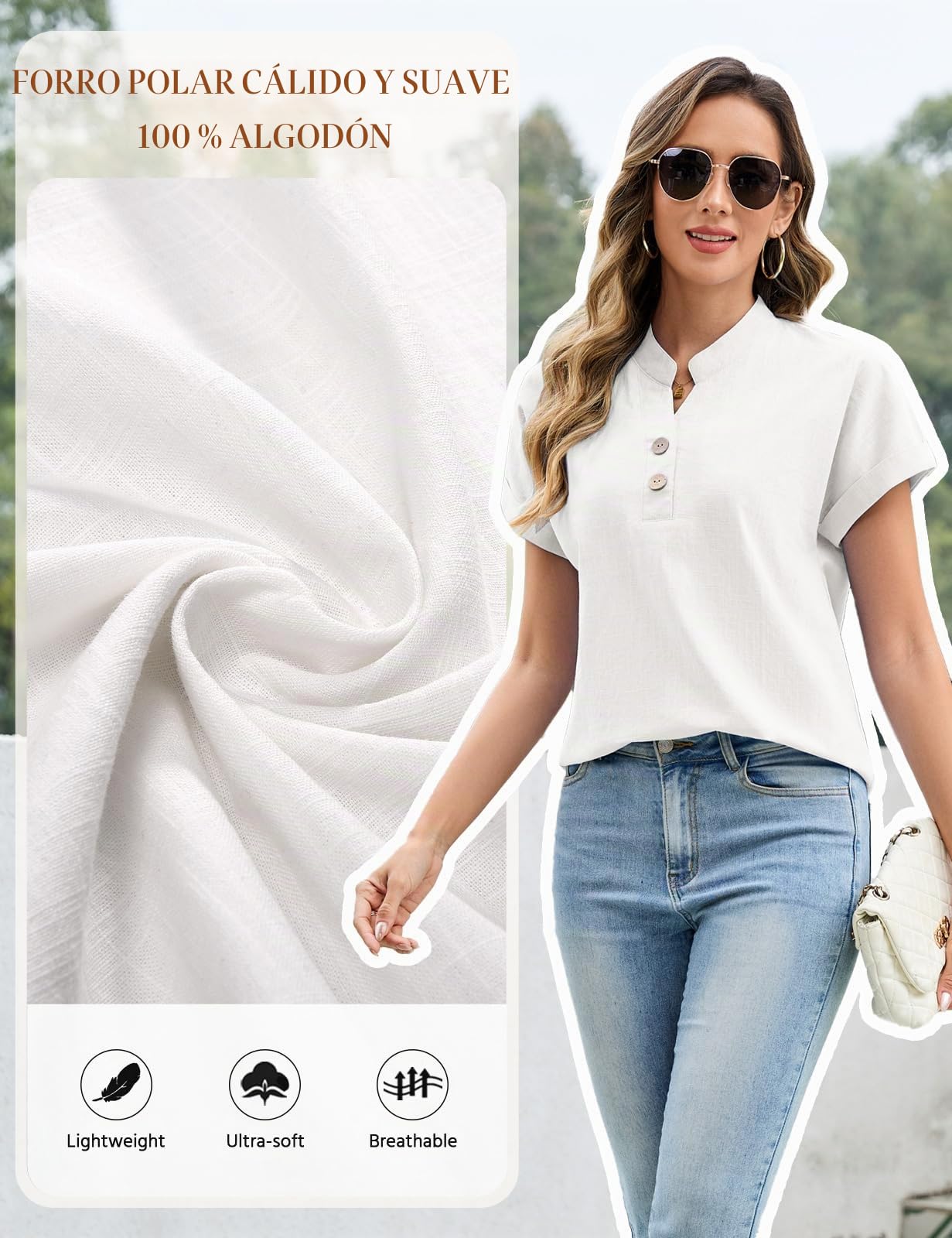 UMIPUBO Blusas Mujer Verano Manga Corta Cuello en V Camisas con Botón Elegante Camisetas Suelta Blusones Casual Básica Camisa Moda T Shirts Tunic Tops