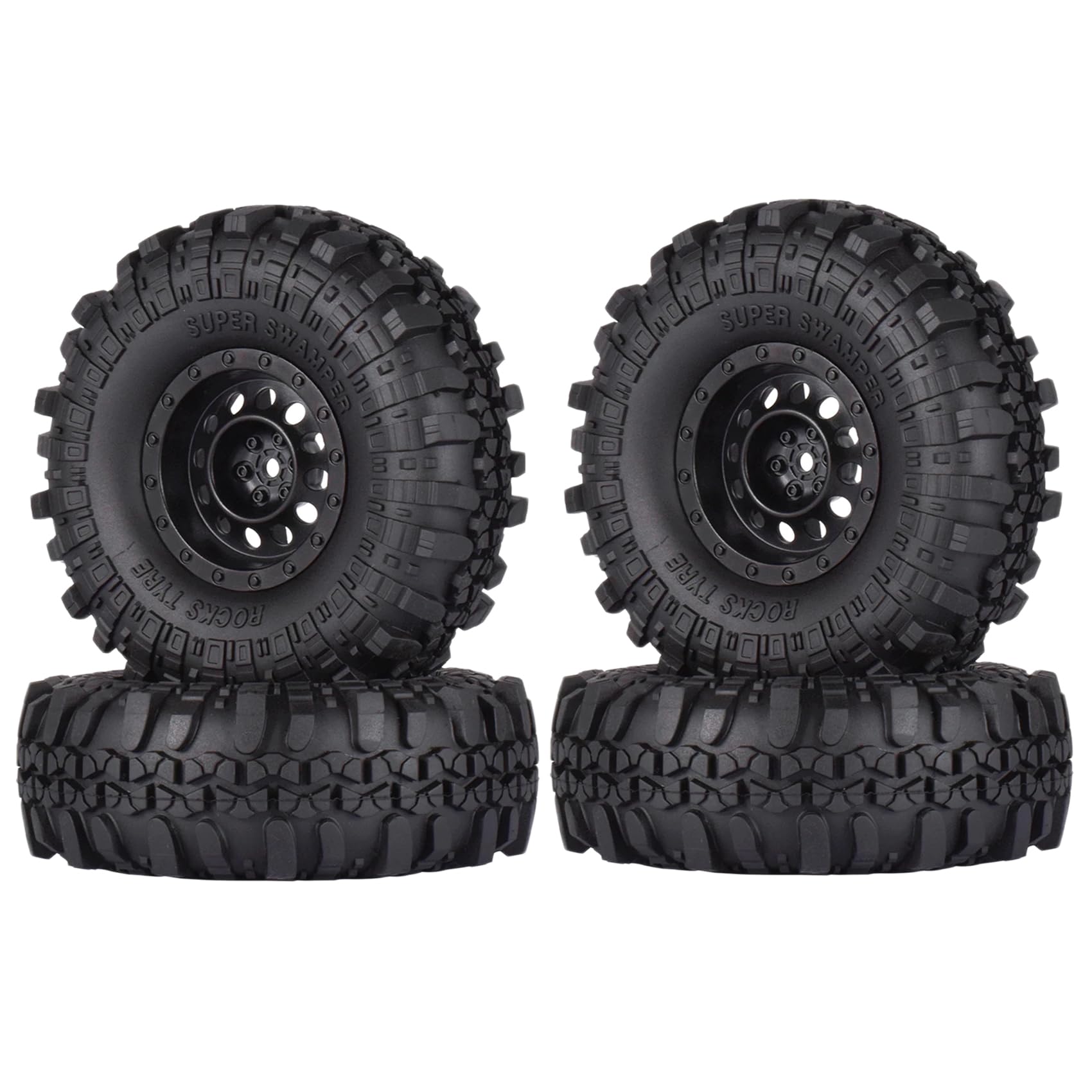 KINGCOO Juego de 4 ruedas de 110 mm, llantas de plástico de 1,9 pulgadas, llantas y neumáticos de goma para 1/10 RC Rock Crawler Auto Parts para Axial SCX10 Tamiya TRX-4 TRX-6 D90 D110 CC01 TF2