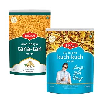 Bikaji Tana-Tan Aloo Bhujia 400g & Kuch-Kuch All in One 400g Combo | Authentic Indian Namkeen Pack | Crunchy Tea-Time Snack, Bar Snack & Party Mix | Savory & Spicy Munchies for Sharing & Everyday Snac