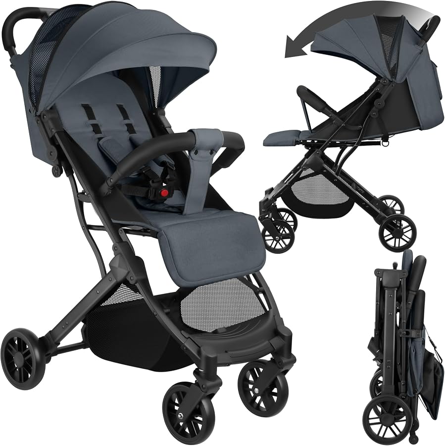 tectake® Passeggino Pieghevole, Passeggino Leggero con Cintura a 5 Punti Regolabile, Freno Pedale, Tettuccio Pieghevole con Finestra, Protezione Raggi UV, Passeggino Bambini da 0 a 3 Anni - Antracite — foto principale