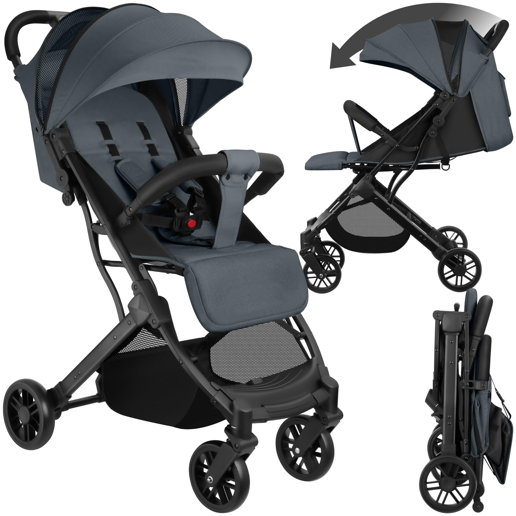 tectake® Buggy Kinderwagen von 0 bis 3 Jahre, Wagen für Baby Erstausstattung Neugeborene und Kinderbuggy mit Sonnenverdeck, einhändig faltbarer Reisebuggy, Reisekinderwagen, Baby Wagen - anthrazit