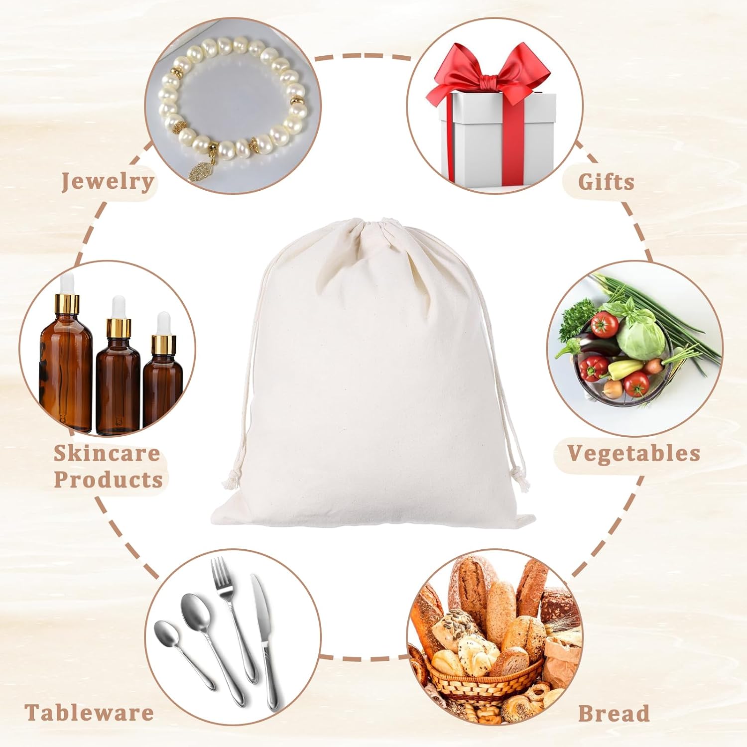 10 Pcs Reusable Produce Bags, 12"x10" Natural Linen Bread Bag Muslin Bags with Drawstring, X-Large Washable Fabric Multipurpose Canvas Cloth Gift Bag for Kitchen Food Storage, Shoe Grocery Organizer - Image 5