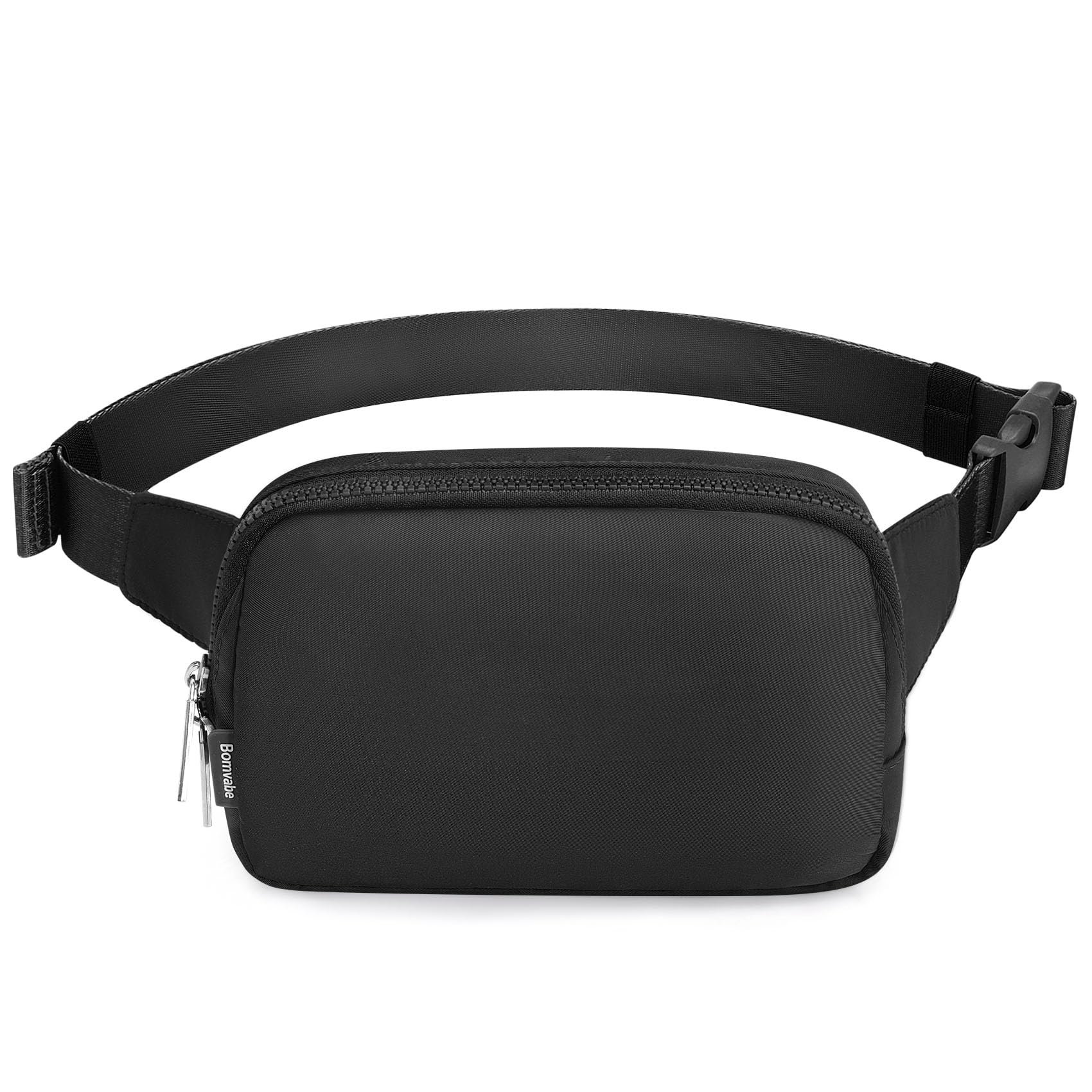 Bomvabe 2L Black Fanny Pack for Women Men, Large Everywhere Belt Bag with Adjustable Strap 55", Crossbody Bag Water-resistant for Travel, Sports,