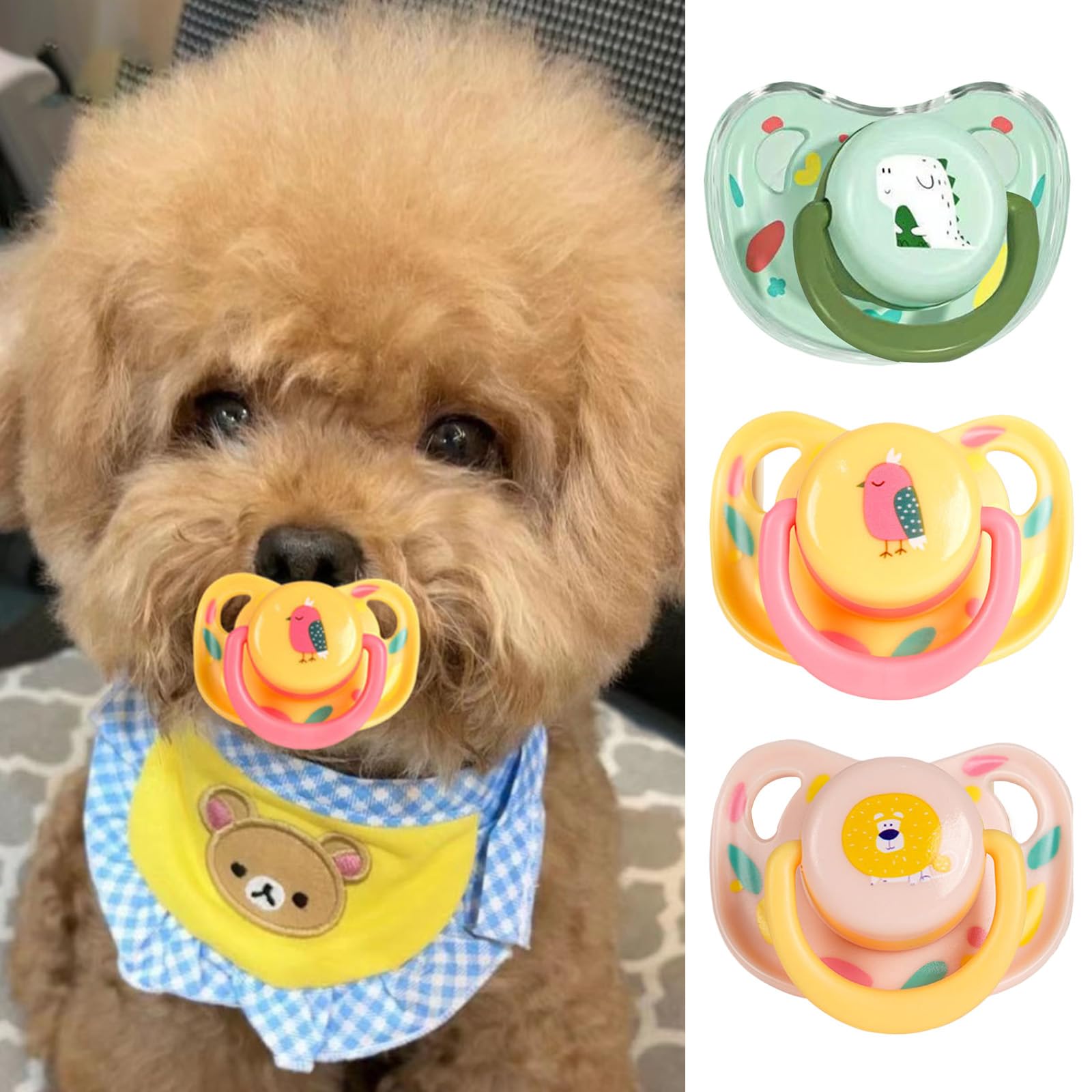 MANON ROSA Cat Pacifier 3Pcs Silicone Set, Calming Chew Toys for Kitten Training, Small Dog and Cat Accessories - Pet Bichon Frise Supplies (Multi