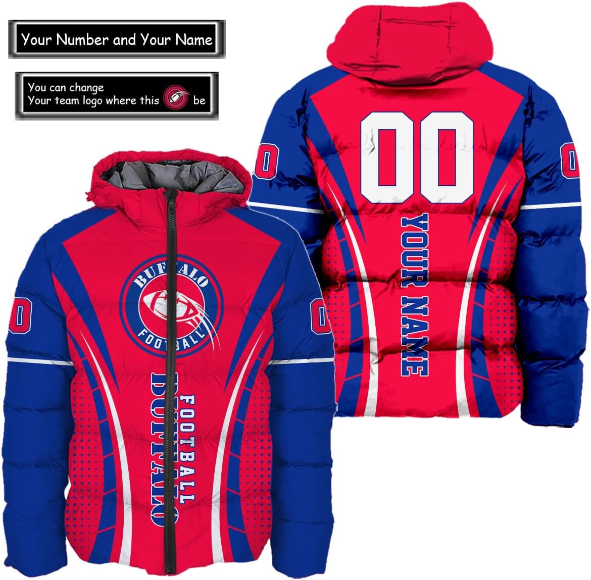 Personalized Buffalo Bills Men's Hooded Puffer Jacket