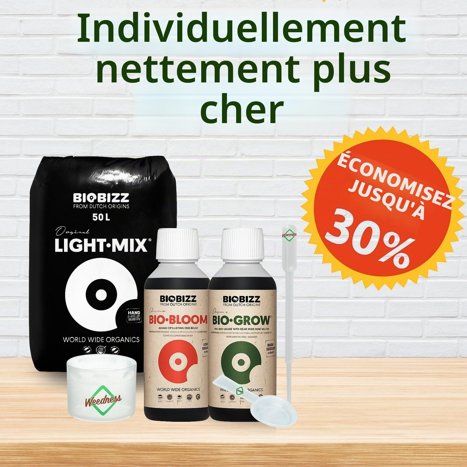 Weedness BioBizz Light Mix 50 L Set – Terreau organique + nutriments pour jeunes plantes
