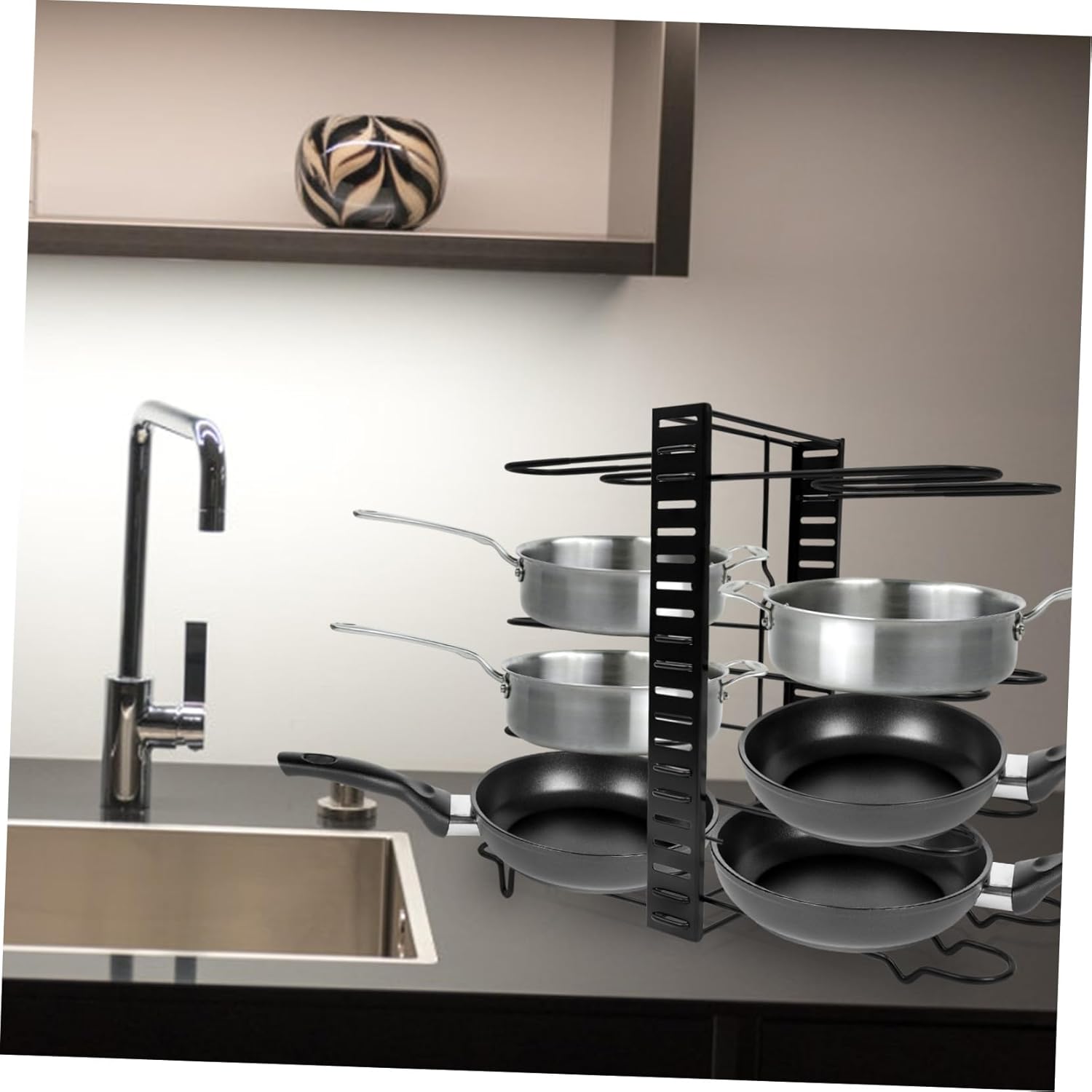 Multifunctional Kitchen Organizer Rack Metal Lid and Cutting Board Storage with Non-slip Design Space-saving Bakeware Holder for Cabinet and Countertop