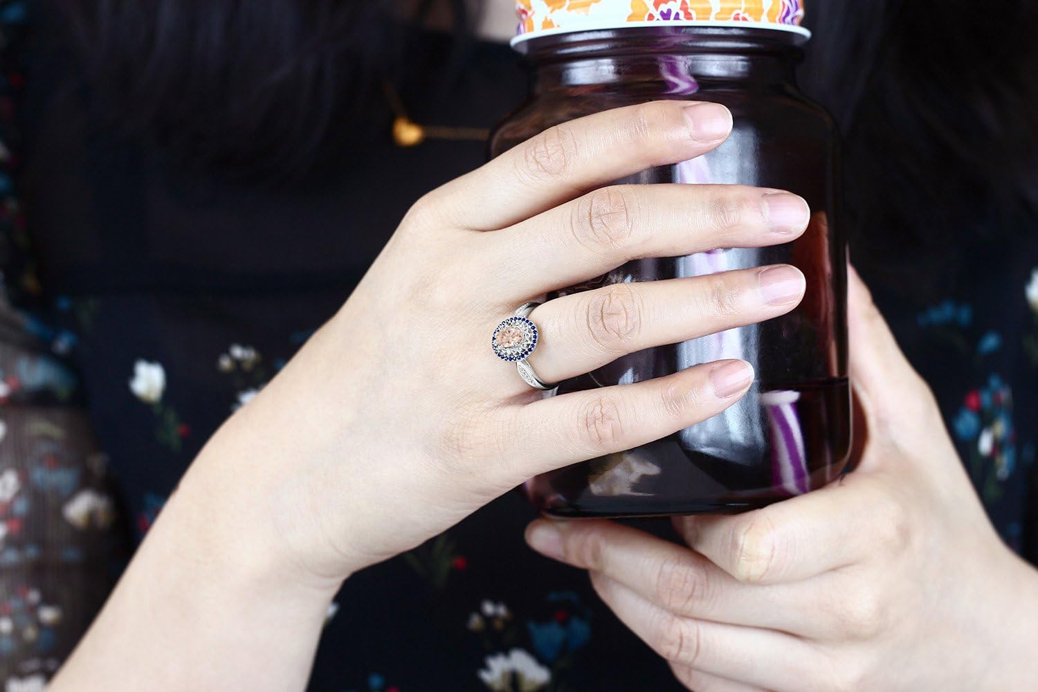 Gem Stone King Double Halo Wedding Engagement Anniversary Promise Ring For Women | 925 Sterling Silver | 7X5MM Oval Gemstone Birthstone | Available In Size 5, 6, 7, 8, 9 - Image 4