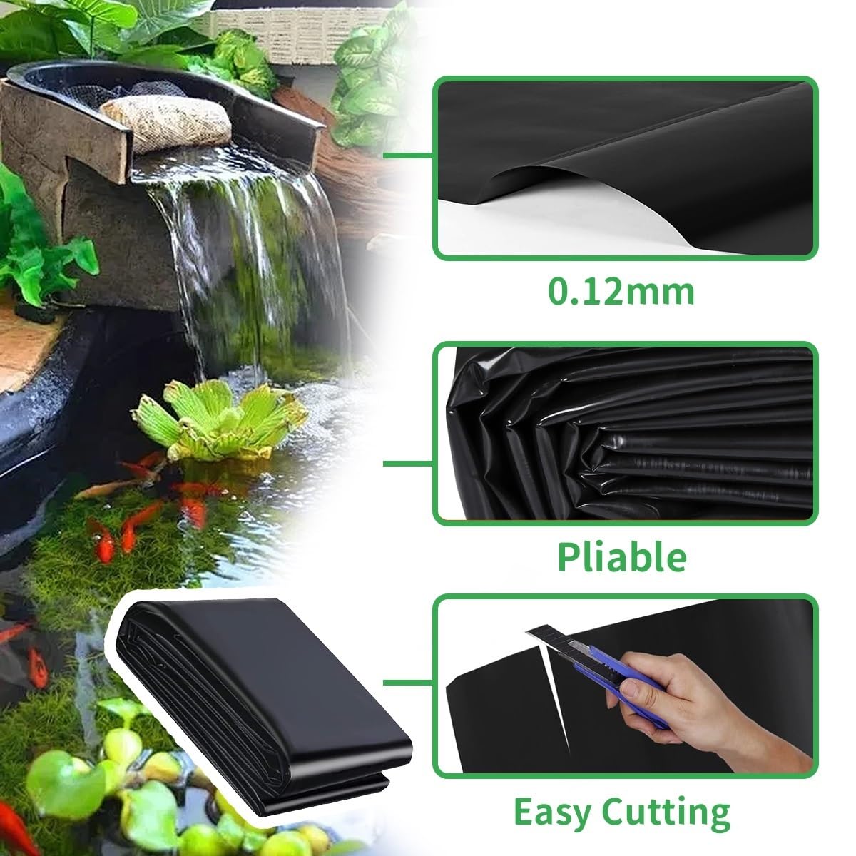 Bâche De Bassin Noire Très Résistante 6 M X 10 M Flexible Et Imperméable Pour Bassin De Jardin Et étang à Poissons Membrane