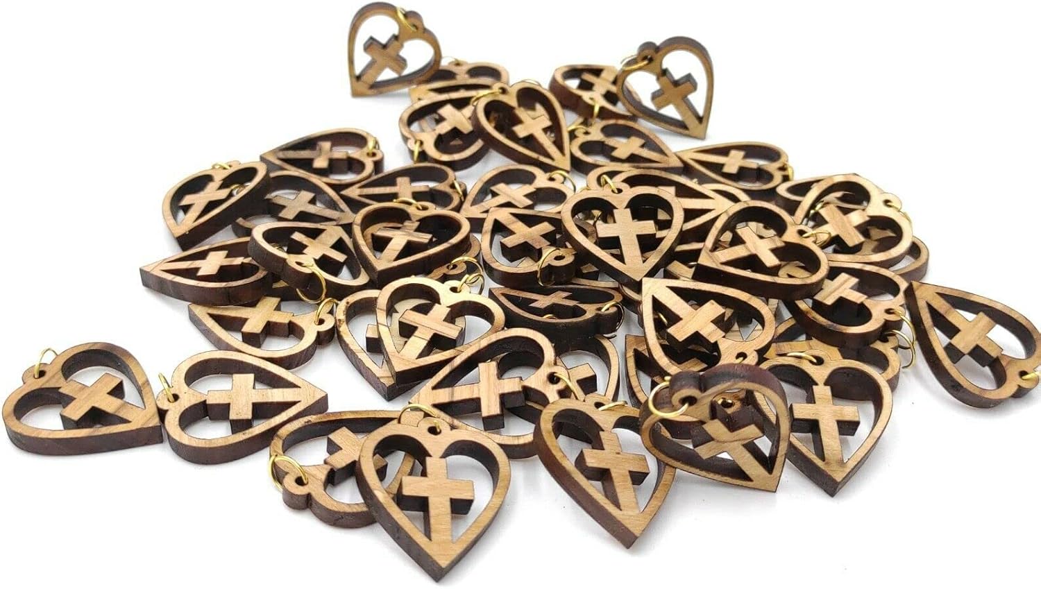 Olive Wood 50pcs Jerusalem Cross carved Rosary Makers Hand Made in Holy Land Heart