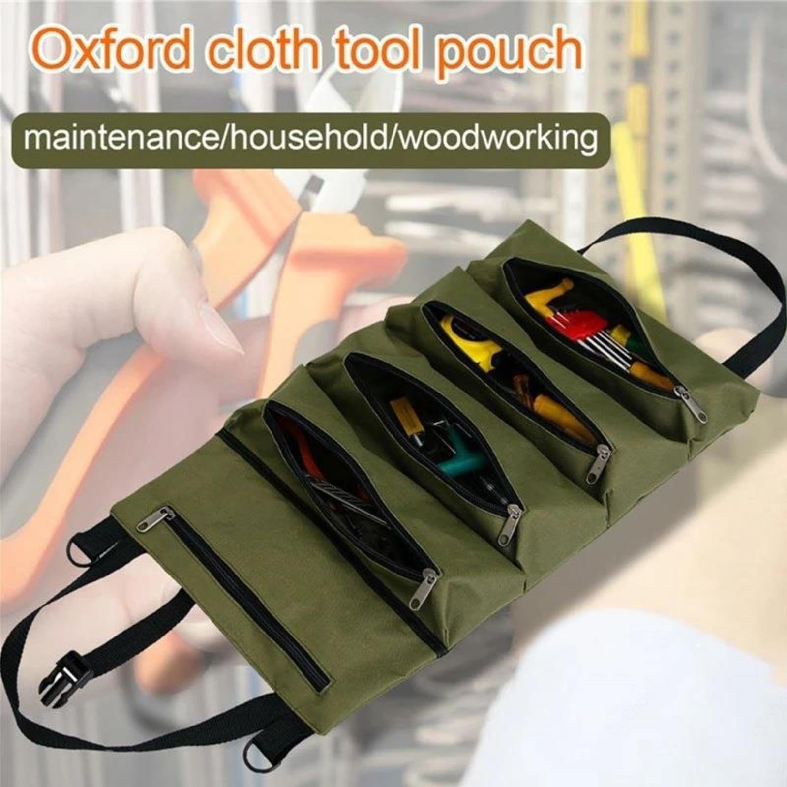 VIDECOR Sac à Outils Enroulable, Organisateur D'outils en Rouleau avec 4 Poches Zippées, Sac à Outils Polyvalent, Organisateur de Rouleaux D'outils pour Mécanicien électricien,D