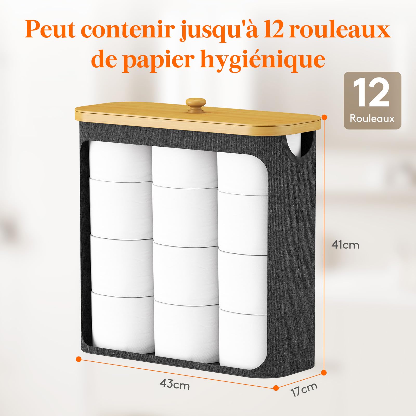 Lifewit 30 l toiletpapier opbergmand, bamboe badkamerorganizer, badkameropbergkast, toiletpapierhouder met deksel, 41,5 x 17 x 41 cm, zwart