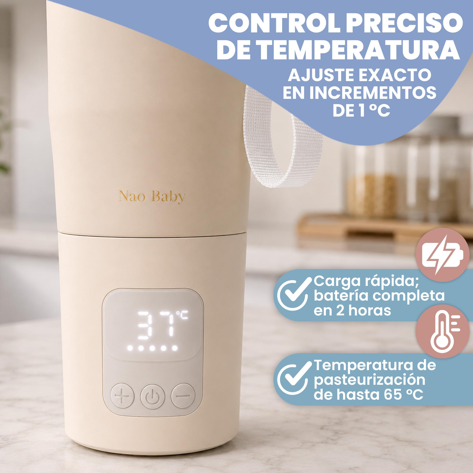 Calienta Biberones Portátil y Esterilizador Biberones 2 en 1 hasta 100ºC, Batería de Larga Duración, Anitderrame y Asa de Viaje | Calentador de Leche Portátil 350ml con Conservación 20h