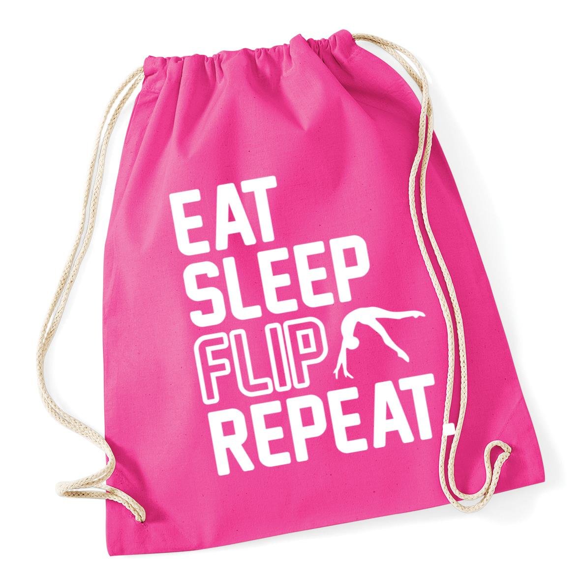Hippowarehouse Eat Sleep Flip Repeat Gymnastics Gymnast Drawstring Cotton School Gym Kid Bag Sack 37cm x 46cm, 12 litres