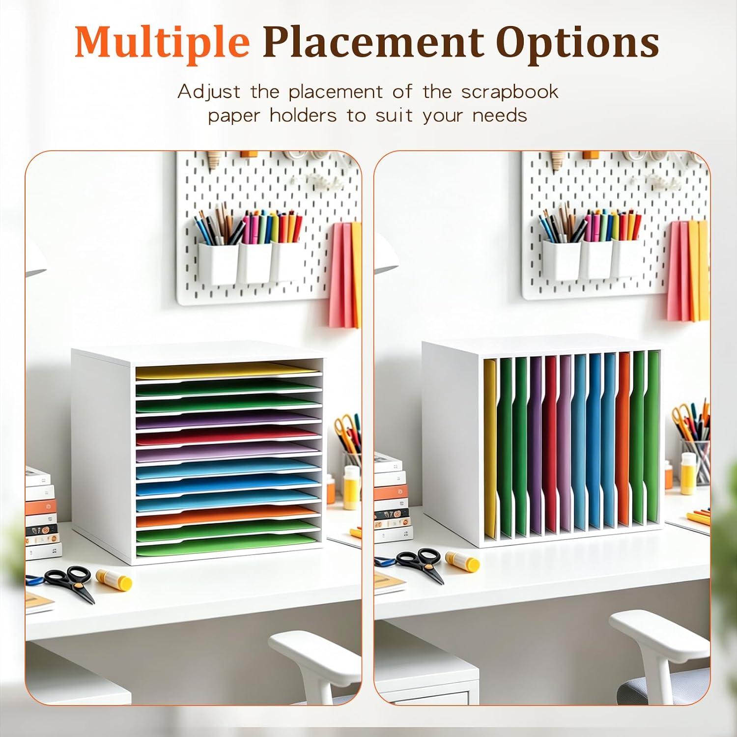 SANFURNEY Scrapbook Paper Organizer for Sizes 12" x 12", 12 Tier Desk File Organizer with Adjustable Shelves, Stackable Scrapbook Paper Storage Cube for Home Office Classroom Paper Rack