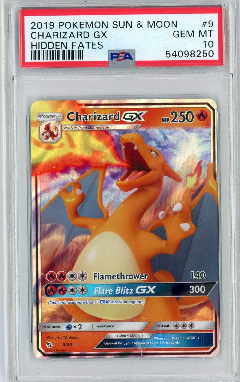 Graded 2019 PKM Sm #9 Charizard Gx Hidden Fates Trading Card Game PSA 10 Gem Mint