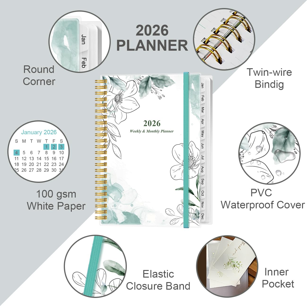 Snapklik.com : Planner 2026 - A5 Weekly & Monthly Planner Spiral Bound ...