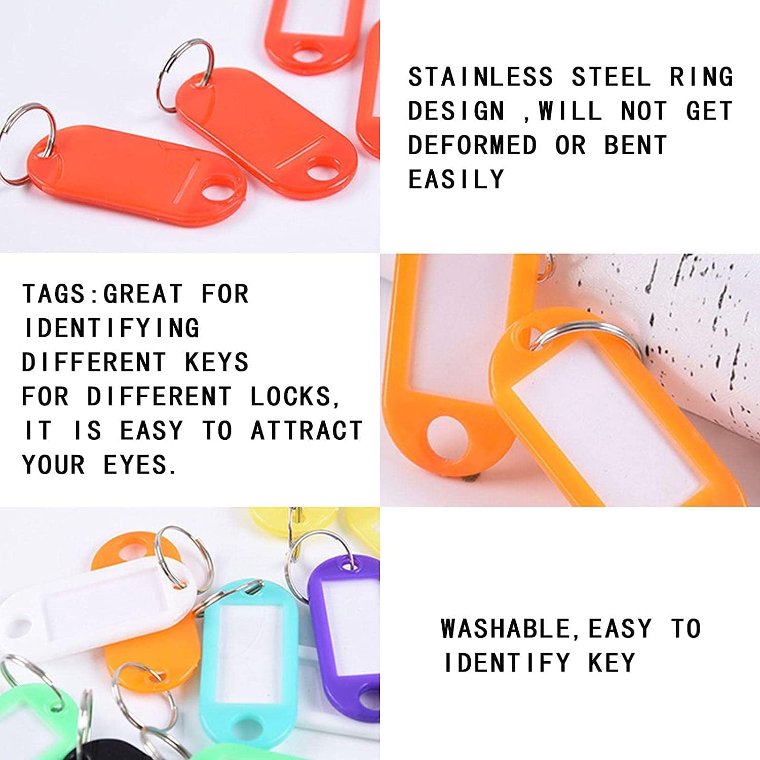 Blank Labeling Tags, 10 Pack Key Tags with Ring and Label Window, Tough Plastic Key Label Tags, Use for Home, Office, Travel, Pets, Storage, 5 Assorted Colors : Office Products
