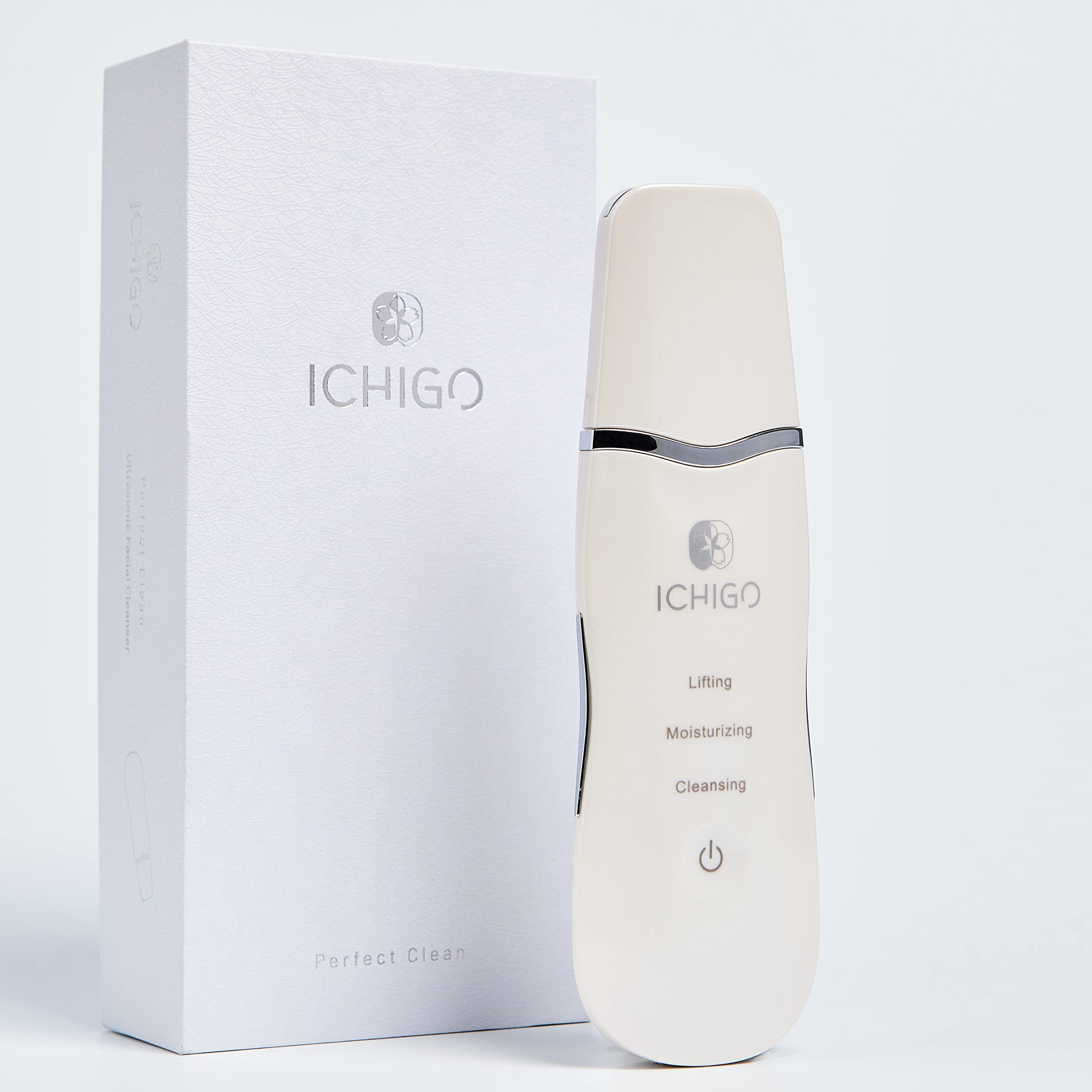 ICHIGO PERFECT CLEAN - Limpiador ultrasónico 4 en 1 función de iones, vibración, fototerapia LED y EMS limpia, exfolia, hidrata y tensa.Accesorio de silicona piel sensible. USB y 3 años de garantía.