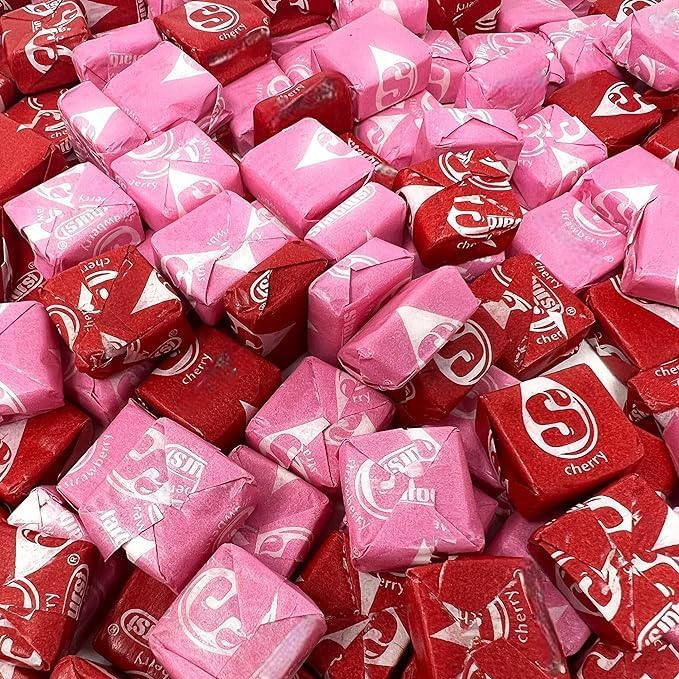 Holiday Special Str Burst Pink and Red Mix Chewy Fruit Candy - 1.5 lbs - Str Burst Original Strawberry and Cherry Soft Chew Candies - Bulk Family Size Assortment Pack - Individually Wrapped, 24 oz.