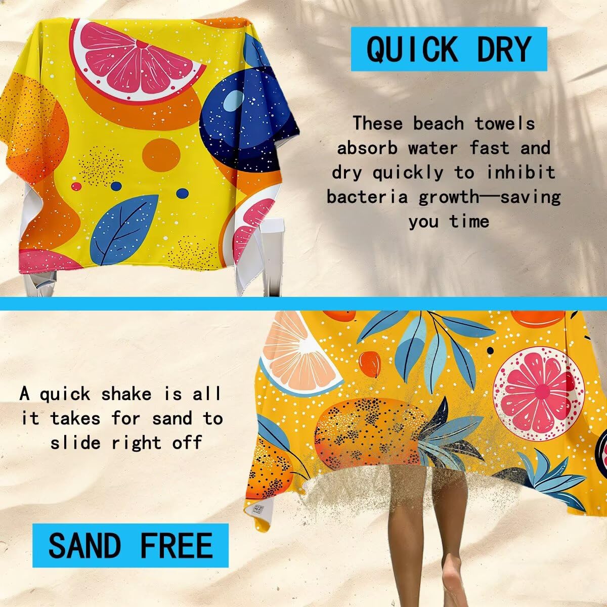Duży ręcznik plażowy 100 x 220 cm, zestaw 2 szt. Żółty ręcznik z mikrofibry, szybkoschnący ręcznik na siłownię Kompaktowy, odporny na piasek Ręczniki z mikrofibry do pływania na siłowni Podróże
