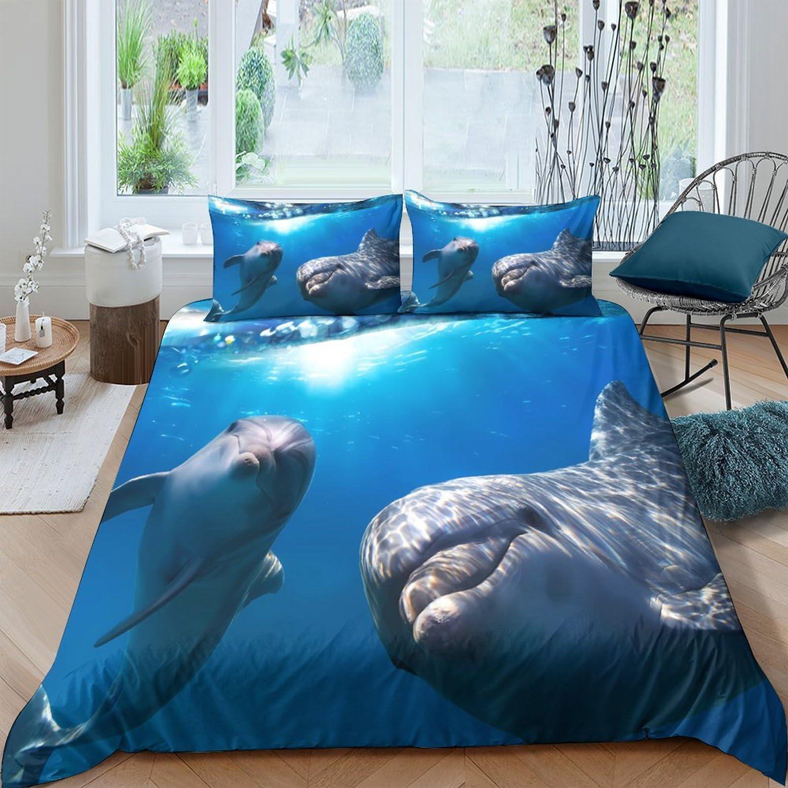 GPLZQXKJNH 3D Printed Ocean Shark Duvet Cover Set Microfiber Soft Breathable Underwater Marine Bedding with 2 Pillowcases for Bedroom Home Decor Single（135x200cm）