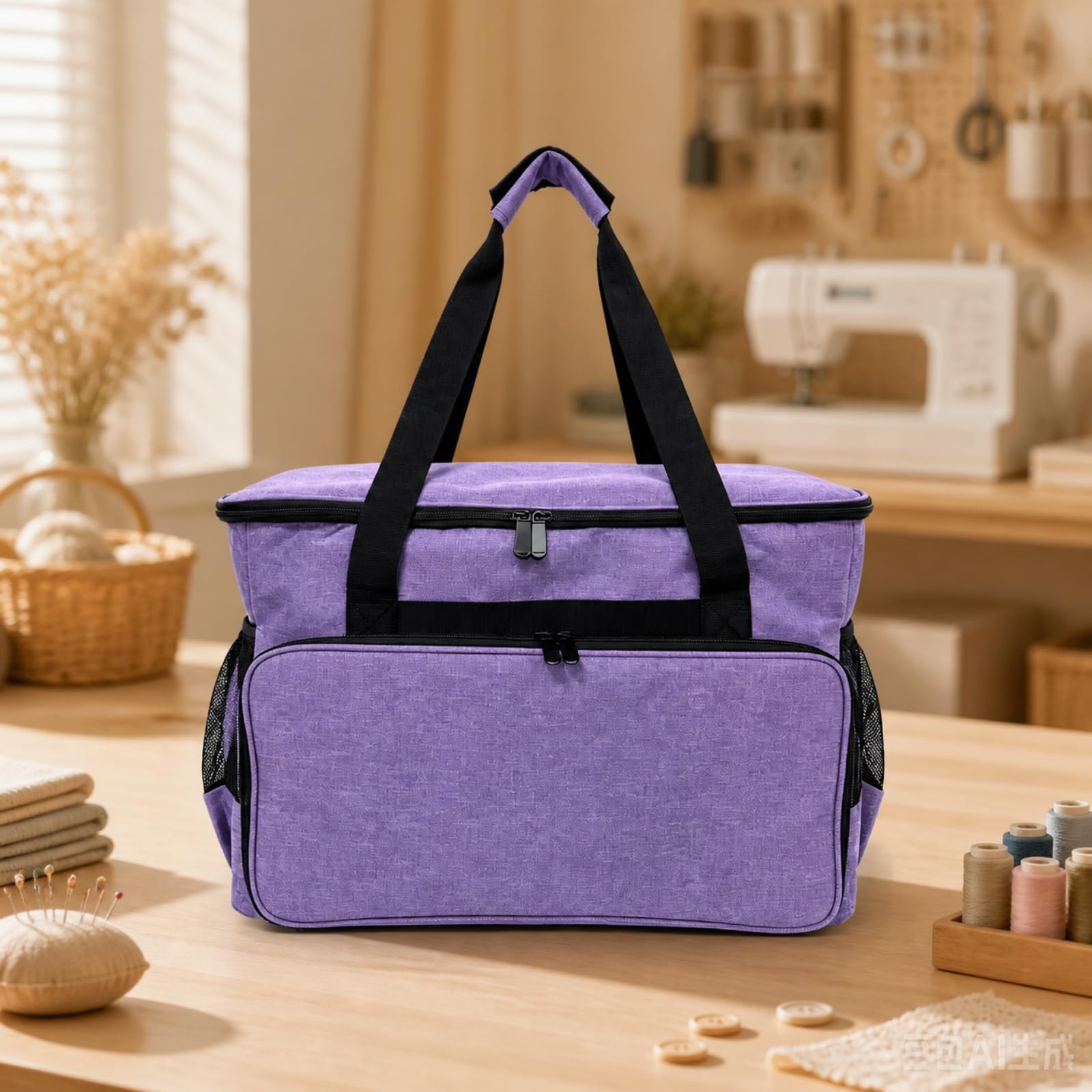 Harilla Estuche Costura con y Correa Hombro Portátil Organizador Costura con Bolsillos Malla Amplio para entre Lugares, Gris