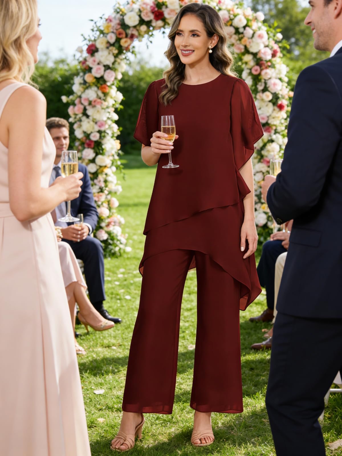 JAEDEN Hosenanzug für Brautmutter 2 Teilig - Festlich Hosenanzüge Chiffon Schlicht Hochzeitsgast Hosen Set