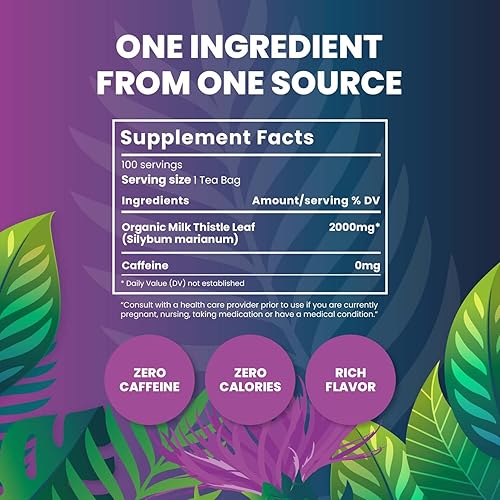 Miniatura 2 de Té orgánico de cardo mariano - 100 bolsas de té  Té de hierbas orgánicas de origen único  Bolsas de té ecológicas  Té sin cafeína sin OMG con cero