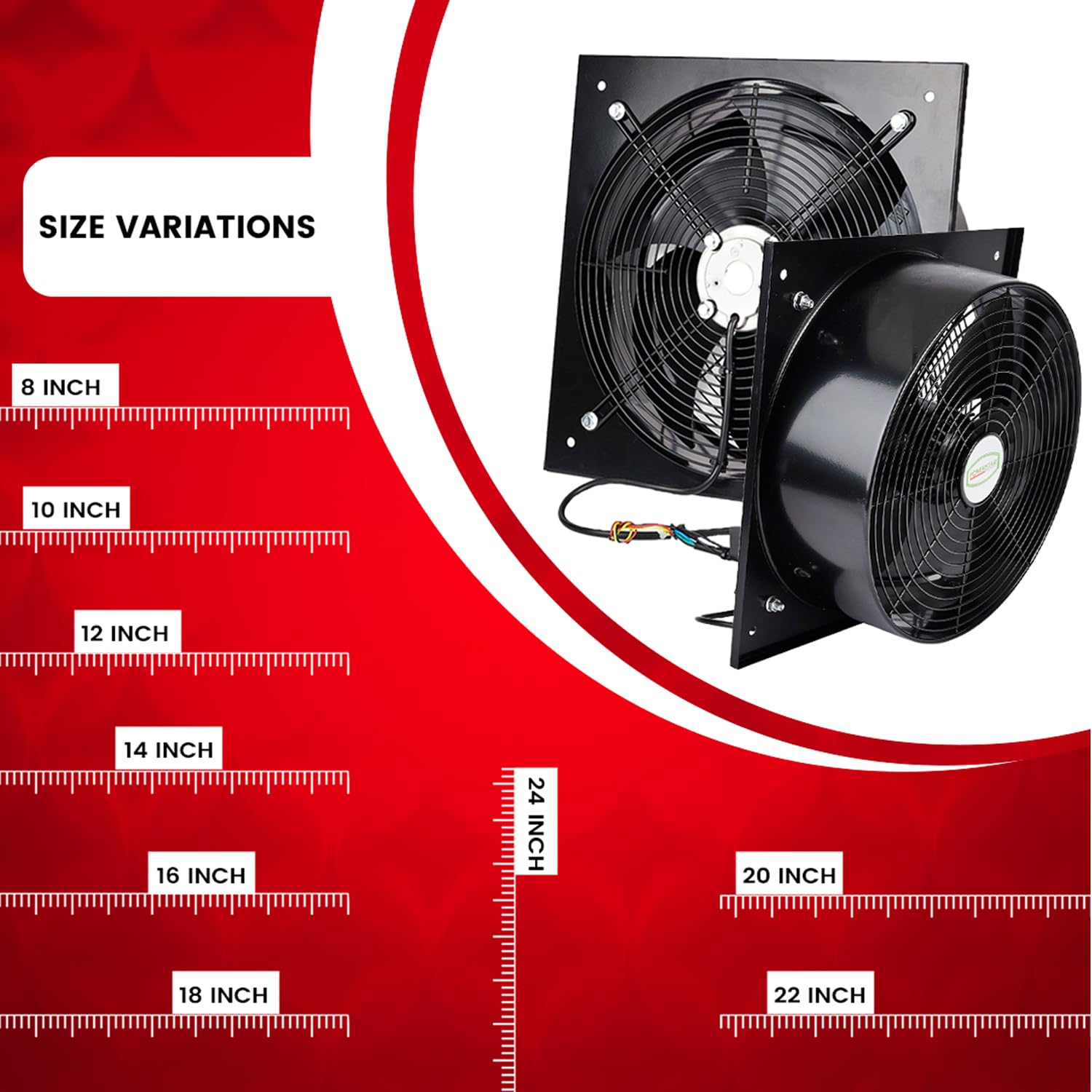 INDUSTRIAL Ventilación Extractor Metal AXIAL ESCAPE COMMERCIAL AIRE VENTILADOR - Negro, 500 mm