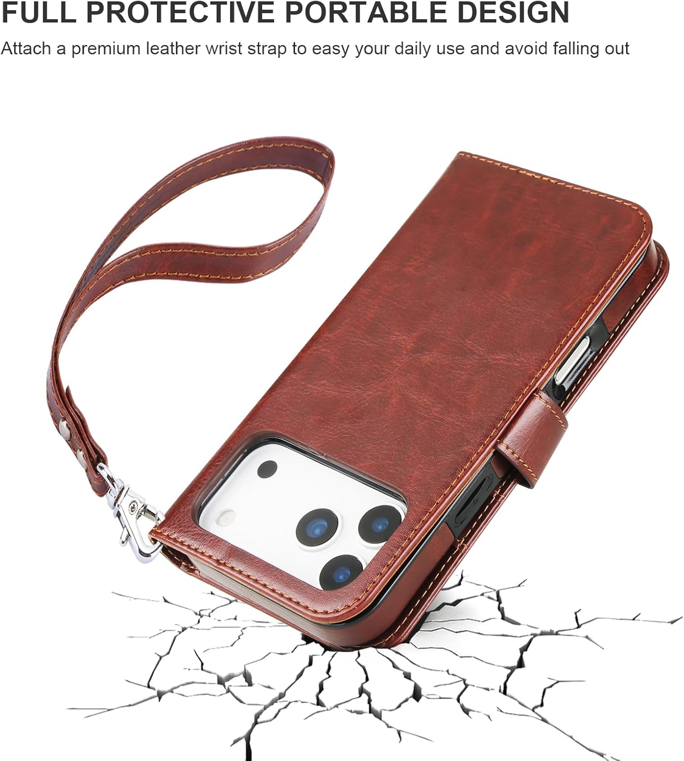 Bocasal for iPhone 17 Pro Max Wallet Case Compatible with MagSafe Wireless Charging, RFID Blocking Magnetic Leather Case with Card Slots Holder Kickstand Detachable Wrist Strap 6.9 Inch (Brown) - Image 8