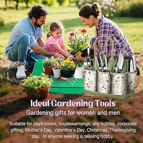 Miniatura 6 de Herramientas de mano de jardinería, 14 piezas de acero inoxidable resistentes herramientas de mano de jardinería con bolsa de almacenamiento