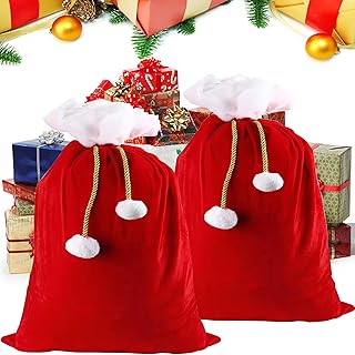 YUEMING 2Pcs Christmas Santa Sack Stocking Large Santa Sack with Drawstring, Velvet Santa bag for Filling, Christmas Bag Gift Bag for Santa Claus Costume and X-Mas Decoration