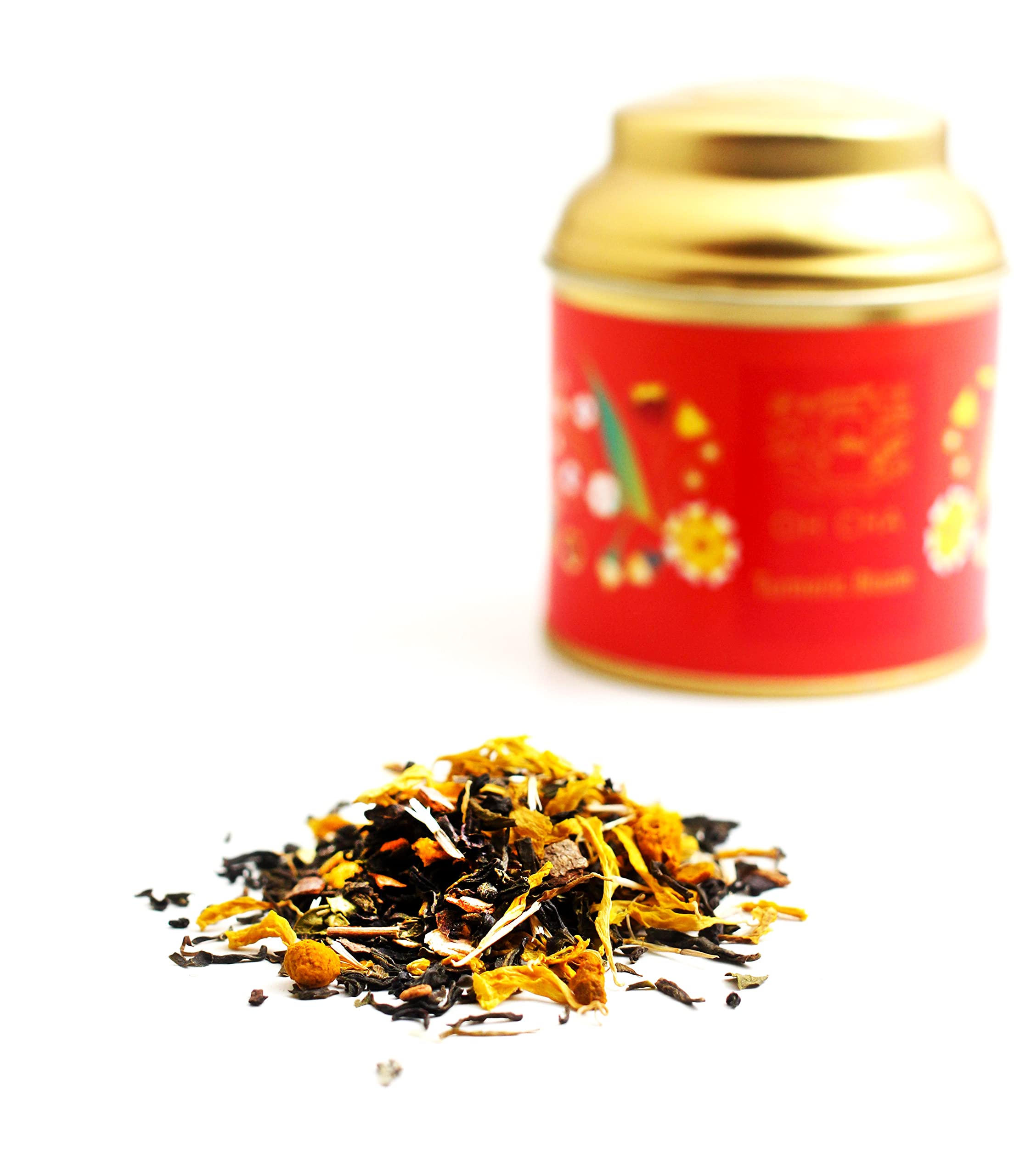 OH CHA - Turmeric Green Tea | 100% Whole Green Tea Leaves with Marigold, Black Pepper & Lemon peels | Golden Milk |Can use as Turmeric Latte | For Immunity, Inflammation | 35g Tin Caddy 1