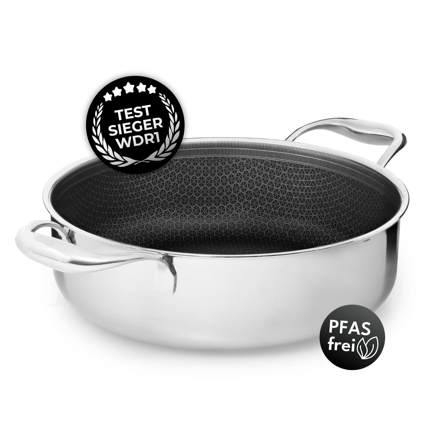 Onyx Cookware Schmorpfanne 28 cm 4,5 l – Bräter Induktion Hoher Rand | Für alle Herdarten; kratzfeste Antihaft-Oberfläche; 3-Schicht Edelstahl/Aluminium; PFAS-frei; spülmaschinengeeignet