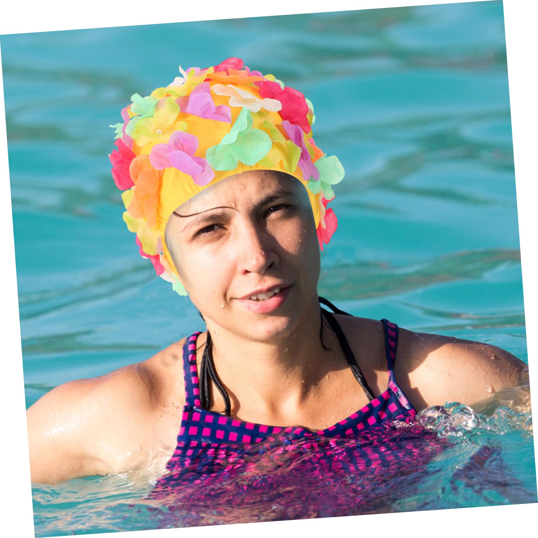 ibasenice Gorro De Baño De Pelo Largo para Mujer Gorro De Baño con Estampado Floral De Pétalos Gorro De Baño De Protección para Adultos Cubre Flores Gorro De Baño Impermeable De Nailon