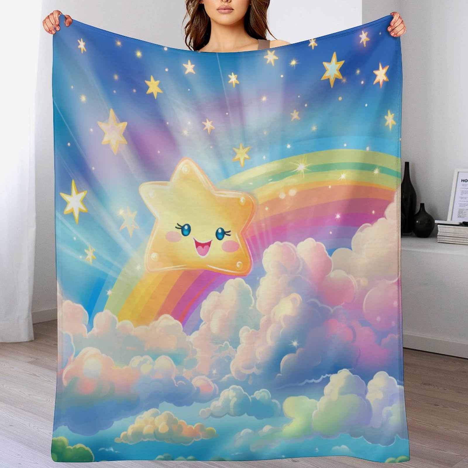 Manta de franela de forro polar Rainbow Sterns suave de 100x130 cm para cama