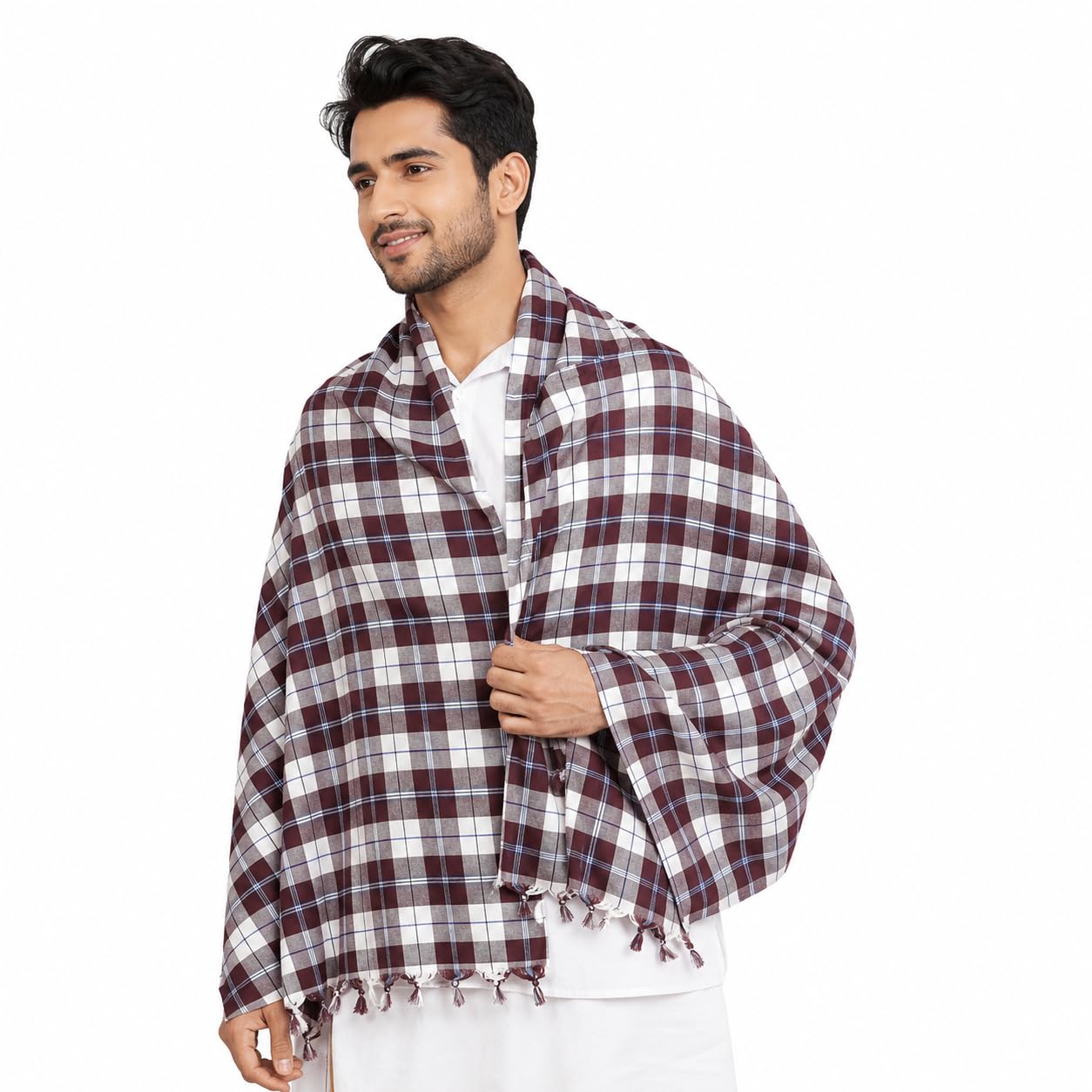 Cotton Blend Gamcha Bath Towel for Men, Dark Brown Big Checked Pattern, 2x1 Meter Extra Large Size, Soft Absorbent Quick Dry Multipurpose Cotton Towel for Bath, Travel & Daily Use-image-21