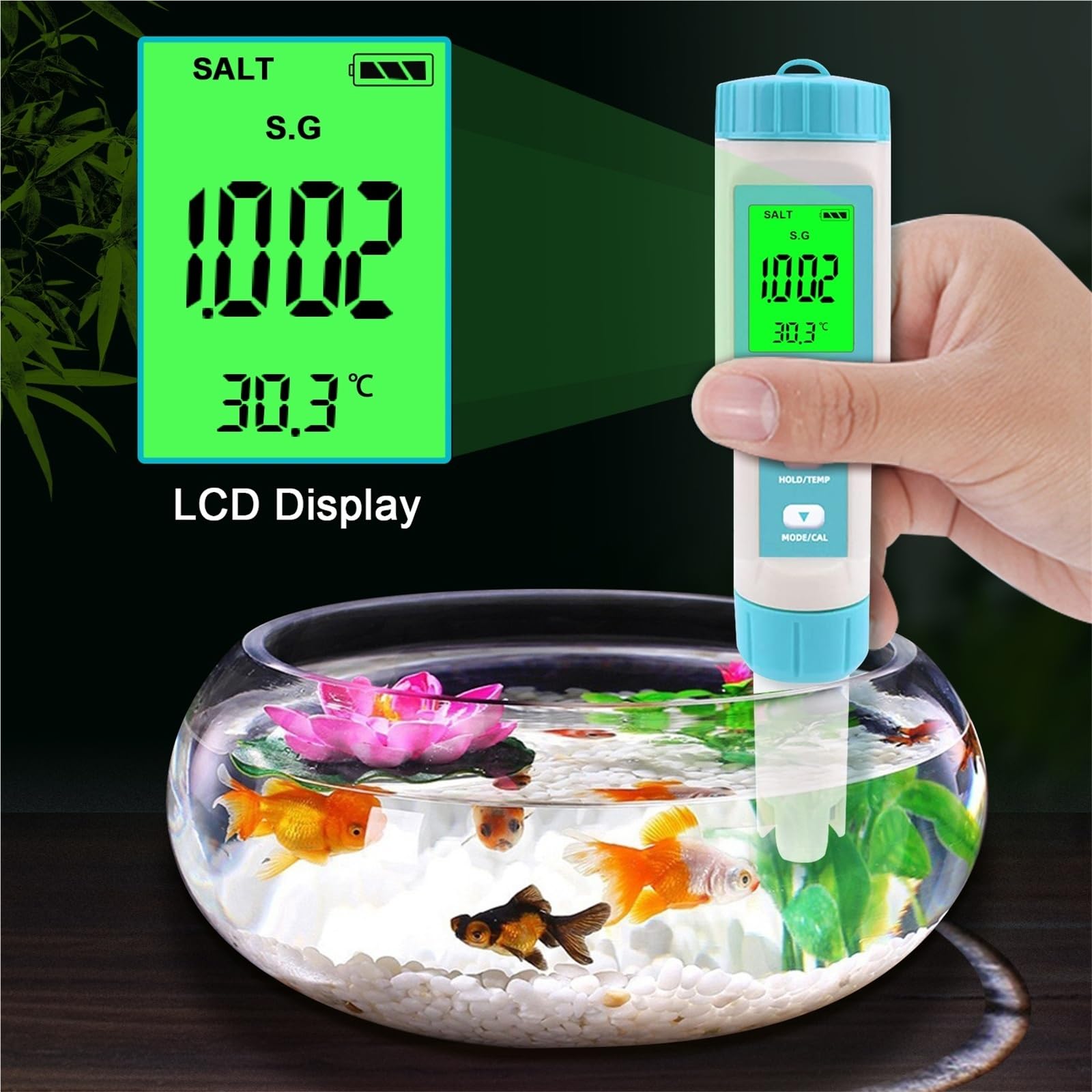 Testeur d'eau, Testeur de qualité de l'eau 7 en 1 : pH, TDS, EC, ORP, redox, salinité, densité, température (C-600) for Eau Potable et Aquariums.