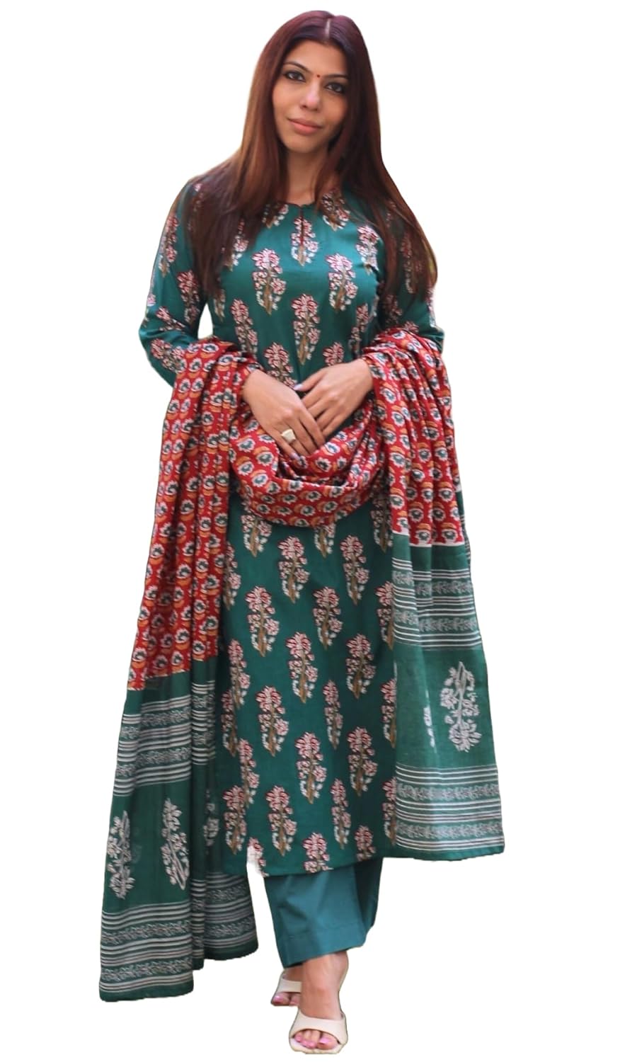 GoSriKi Women’s Rayon Viscose Printed Straight Kurta with Pant & Dupatta GoSriKi Women’s Rayon Viscose Printed Straight Kurta with Pant & Dupatta