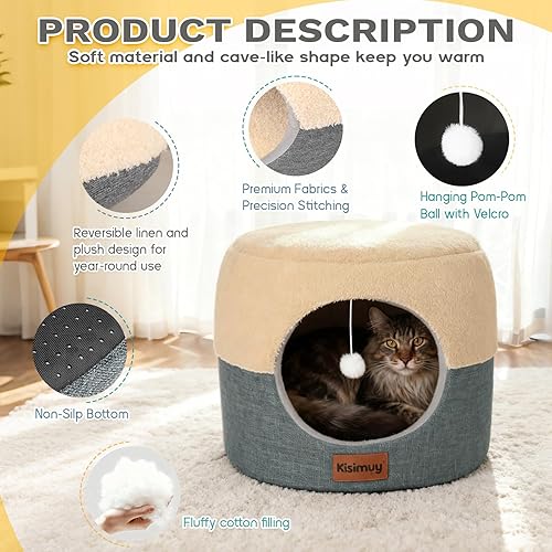 Cat Bed for Indoor Cats, 2-in-1 Convertible Cat Cave & — detail view