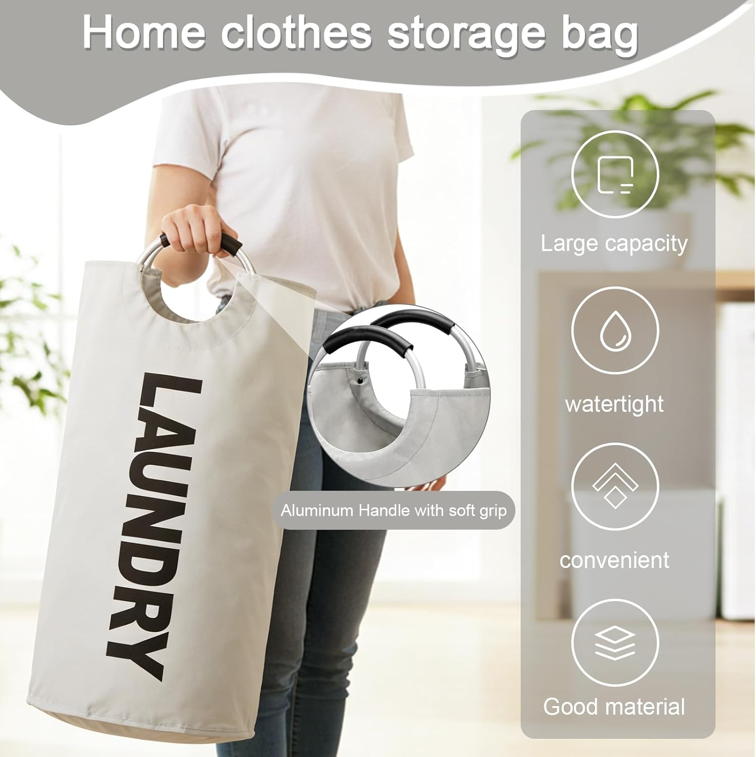 Foldable Clothes Hamper Laundry Basket with Handle Portable Laundry Organizer for Dirty Clothes Storage Home Bathroom (Light Gray)